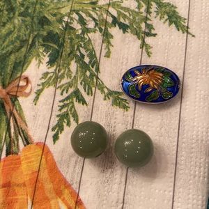 Vintage Cloisonné Oval Bead & 2 Imperial Green Jade Beads. 🌷NWOT🌷Never worn!